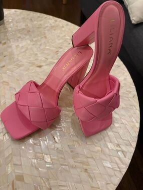 Liliana Hot Pink Braided Block Heel Mules